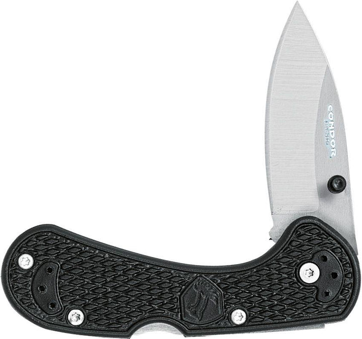 Condor Cadejo Drop Point Folder Black Textured Zytel Satin 14C28N Sandvik - Knives.mx