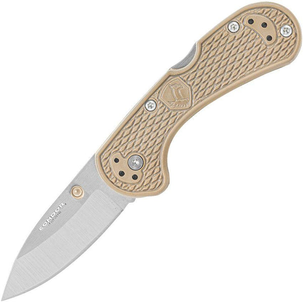 Condor Cadejo Drop Point Folder Desert Tan Textured Zytel Satin 14C28N Sandvik - Knives.mx