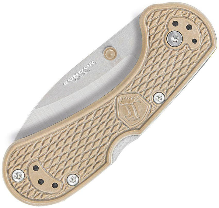 Condor Cadejo Drop Point Folder Desert Tan Textured Zytel Satin 14C28N Sandvik - Knives.mx