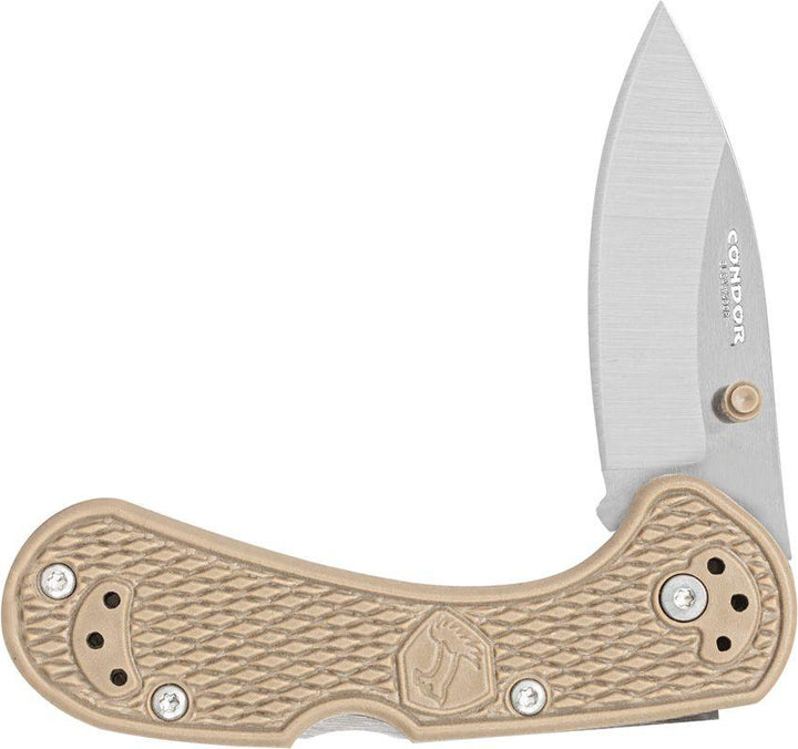 Condor Cadejo Drop Point Folder Desert Tan Textured Zytel Satin 14C28N Sandvik - Knives.mx