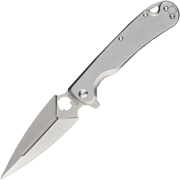 Daggerr Knives Arrow Framelock Brushed Stainless Handle Stonewash D2 - Knives.mx