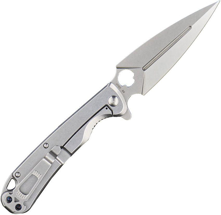 Daggerr Knives Arrow Framelock Brushed Stainless Handle Stonewash D2 - Knives.mx