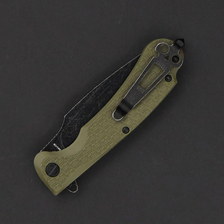 Daggerr Knives Fielder Linerlock Olive Green Textured FRN Black Stonewash 8Cr14MoV - Knives.mx