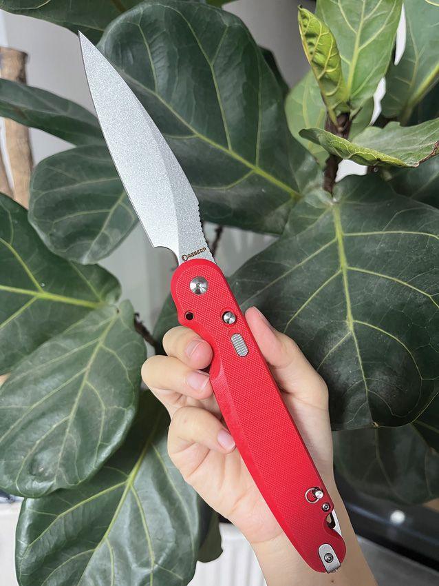 Daggerr Knives Parrot Button Lock Red G10 Stonewash VG-10 - Knives.mx