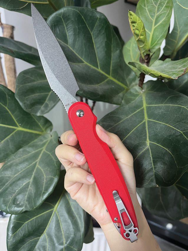 Daggerr Knives Parrot Button Lock Red G10 Stonewash VG-10 - Knives.mx