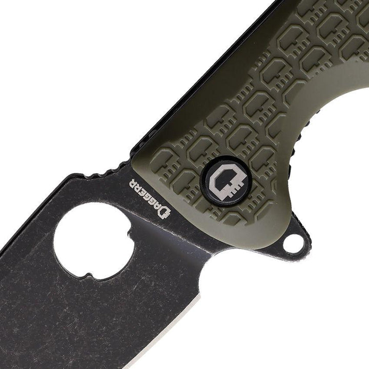 Daggerr Knives Resident Linerlock Olive Green Textured FRN Black Stonewash 8Cr14MoV - Knives.mx