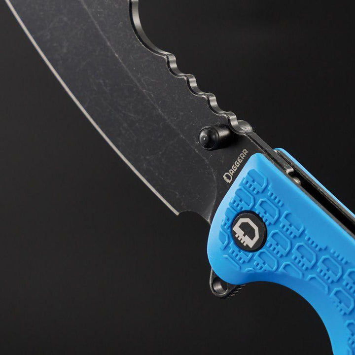 Daggerr Knives Rhino Linerlock Blue Textured FRN Black Stonewash 8Cr14MoV - Knives.mx