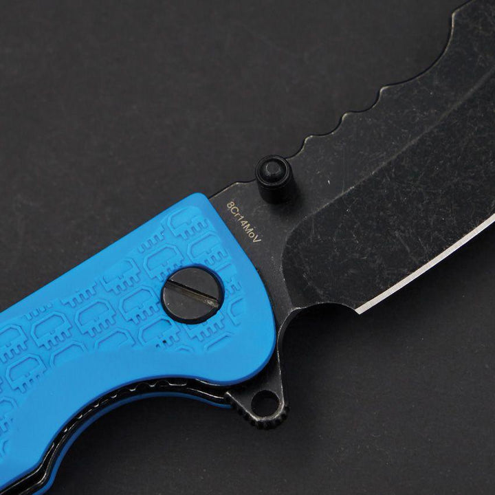 Daggerr Knives Rhino Linerlock Blue Textured FRN Black Stonewash 8Cr14MoV - Knives.mx
