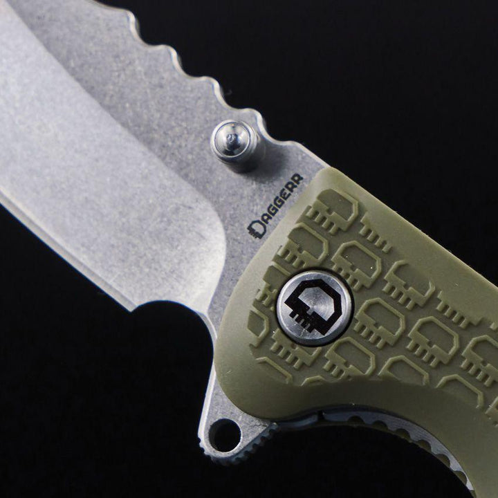 Daggerr Knives Rhino Linerlock Olive Green Textured FRN Stonewash Sheepsfoot 8Cr14MoV - Knives.mx