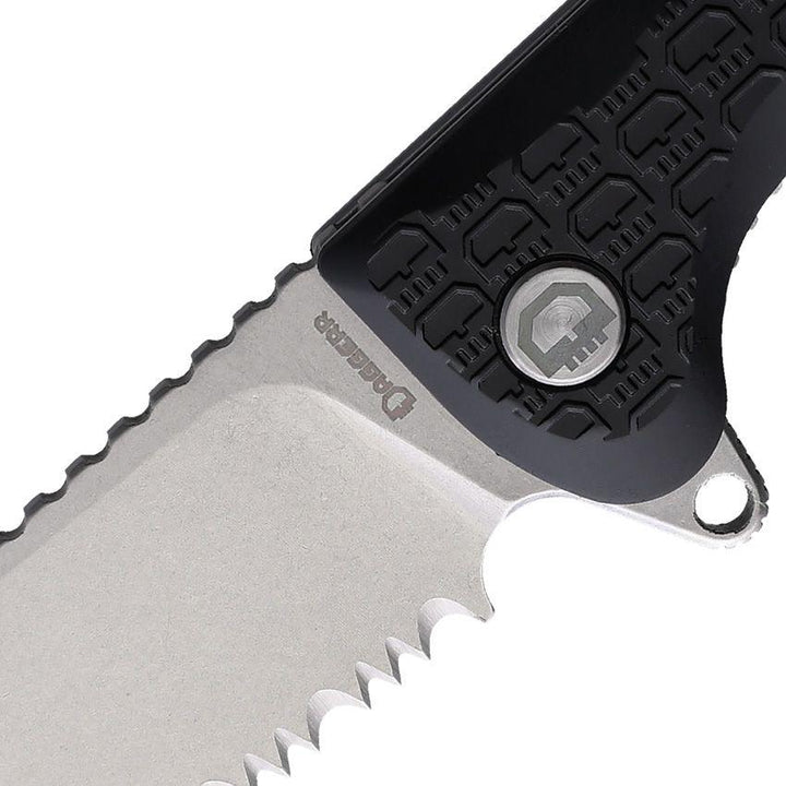 Daggerr Knives Wocket Linerlock Black Textured FRN Stonewash P/Serrated 8Cr14MoV - Knives.mx