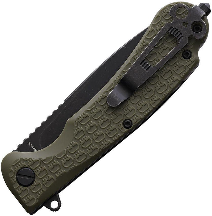 Daggerr Knives Wocket Linerlock Olive Green Textured FRN Black Stonewash 8Cr14MoV - Knives.mx