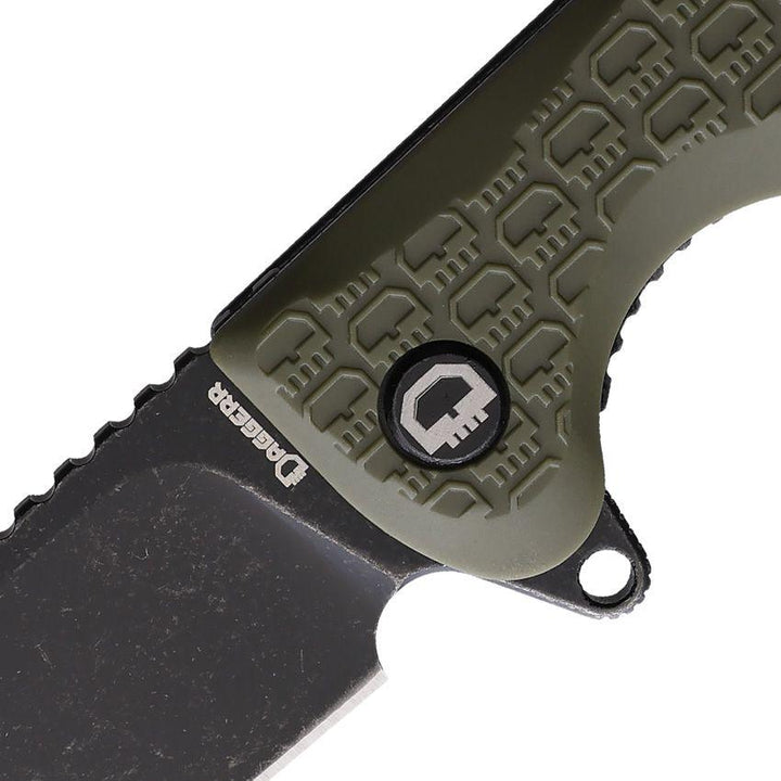 Daggerr Knives Wocket Linerlock Olive Green Textured FRN Black Stonewash 8Cr14MoV - Knives.mx