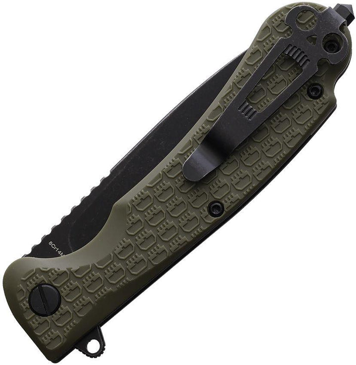 Daggerr Knives Wocket Linerlock Olive Green Textured FRN Black Stonewash P/Serrated 8Cr14MoV - Knives.mx