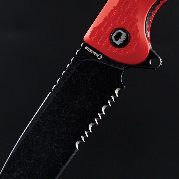 Daggerr Knives Wocket Linerlock Orange Textured FRN Black Stonewash P/Serrated 8Cr14MoV - Knives.mx