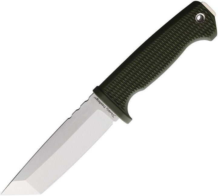 Demko FreeReign Tanto OD Green Black Checkered Rubber Satin Tanto AUS-10A - Knives.mx