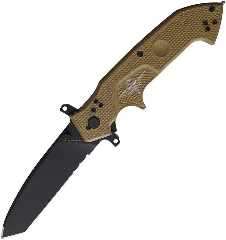 Extrema Ratio Glauca J1 Linerlock Desert Tan Anodized Aluminum Black Tanto Bohler N690 - Knives.mx