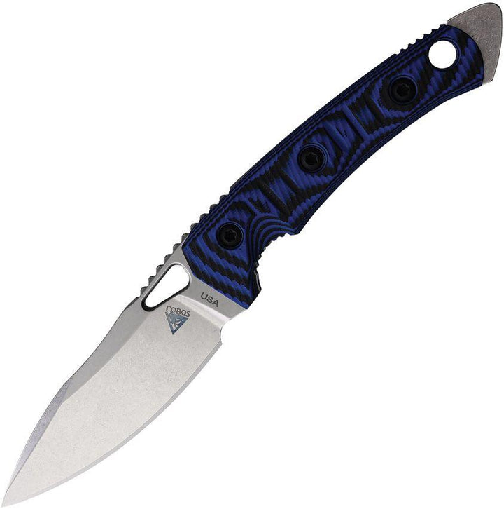 Fobos Knives Cacula Fixed Blade Black & Blue G10 Tumbled CPM S35VN - Knives.mx