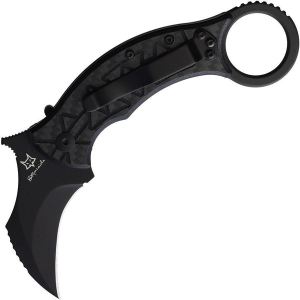 Fox Tribal K Karambit Linerlock Black G10 w Carbon Fiber Coated Bohler N690 - Knives.mx