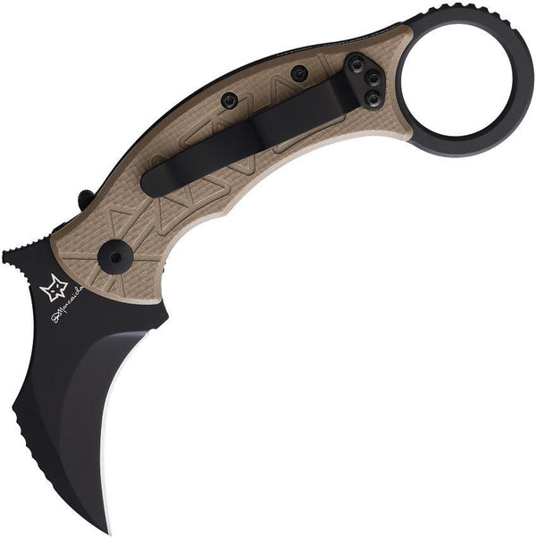 Fox Tribal K Karambit Linerlock Coyote Tan G10 Black PVD Coated Bohler N690 - Knives.mx