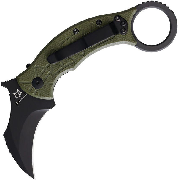 Fox Tribal K Karambit Linerlock OD Green G10 Black PVD Coated Bohler N690 - Knives.mx