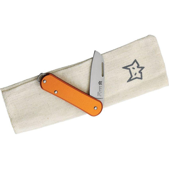 Fox Vulpis Folder Orange Aluminum Stonewash Bohler N690 - Knives.mx