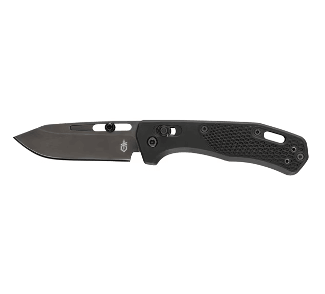 Gerber Assert Pivot Lock Folding Knife Black Nylon Handle S30V Plain Edge  Black Stonewash Finish G1919