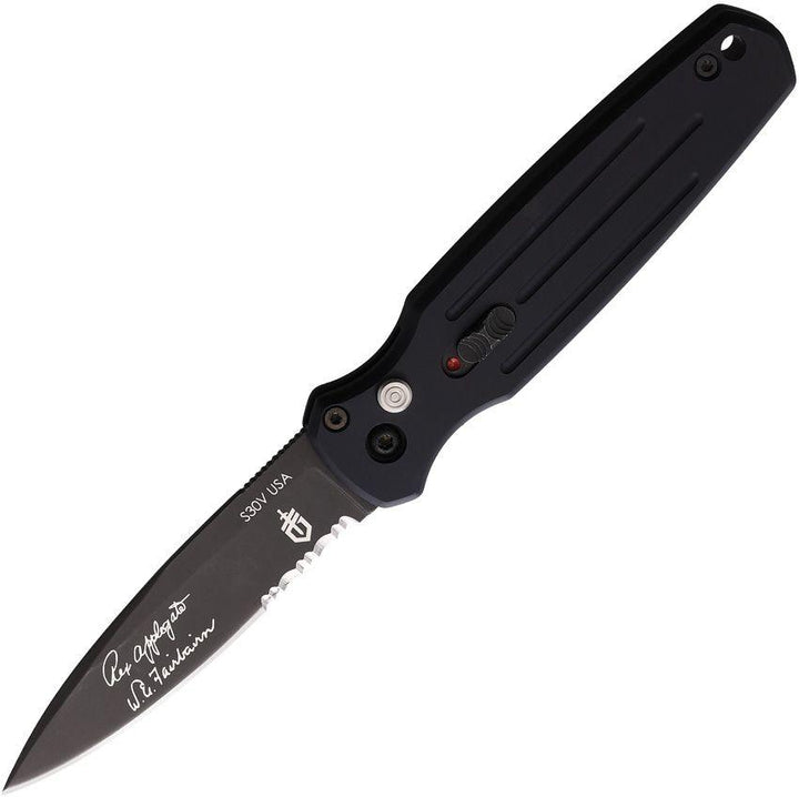 Gerber Auto Mini Covert Button Lock Black Aluminum Serrated CPM S30V - Knives.mx