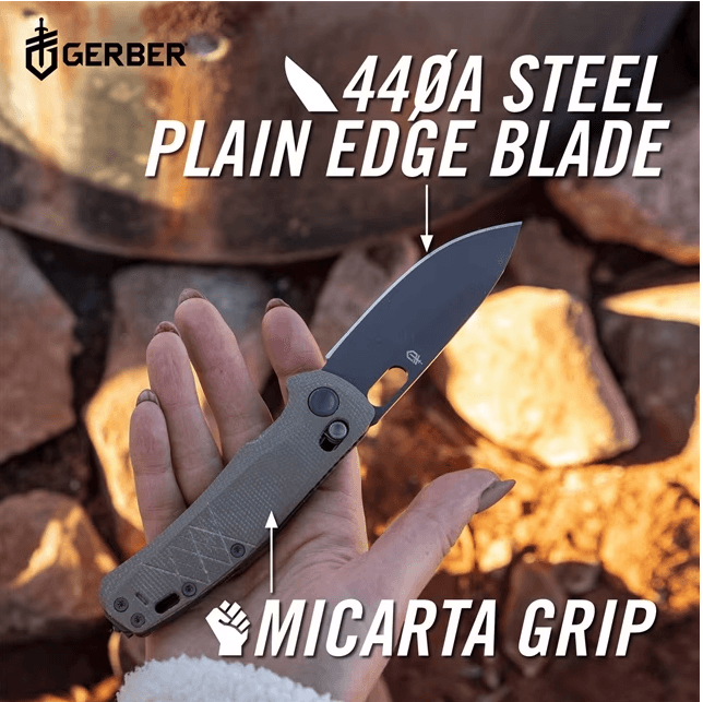 Gerber Scout Grippy Tan Micarta Black Drop Point 440A - Knives.mx