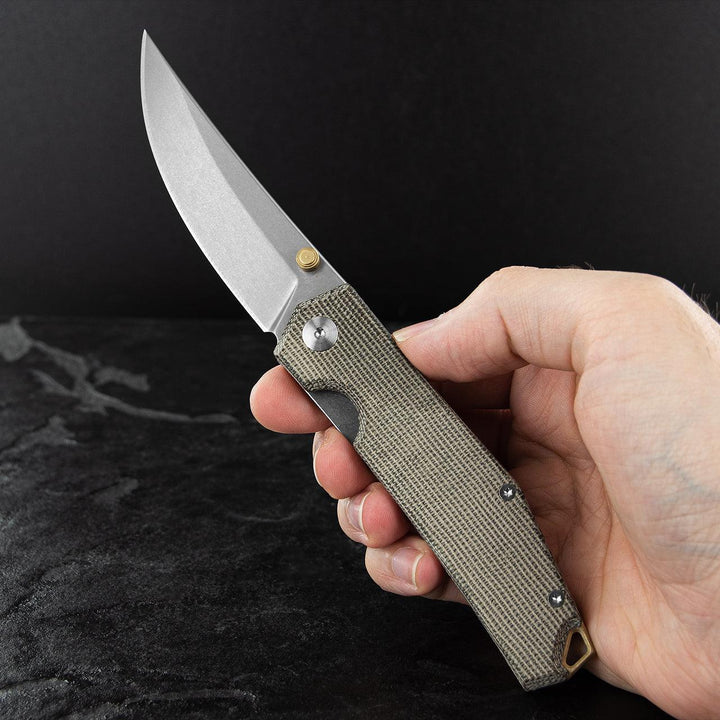 Giant Mouse ACE Clyde Green Canvas Micarta Stonewash Elmax - Knives.mx