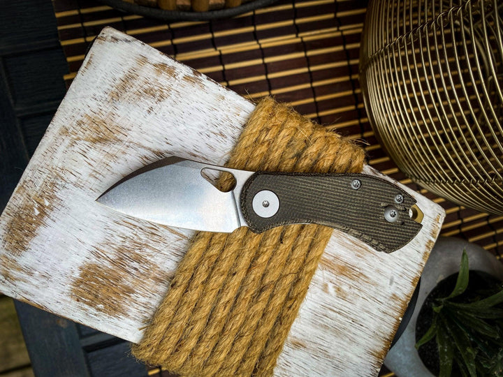 Giant Mouse ACE Nibbler Green Canvas Micarta Stonewash 20CV - Knives.mx