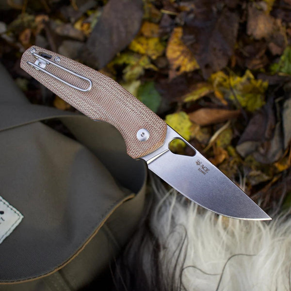 Giant Mouse ACE Nimbus V2 Natural Canvas Micarta Stonewash Elmax - Knives.mx