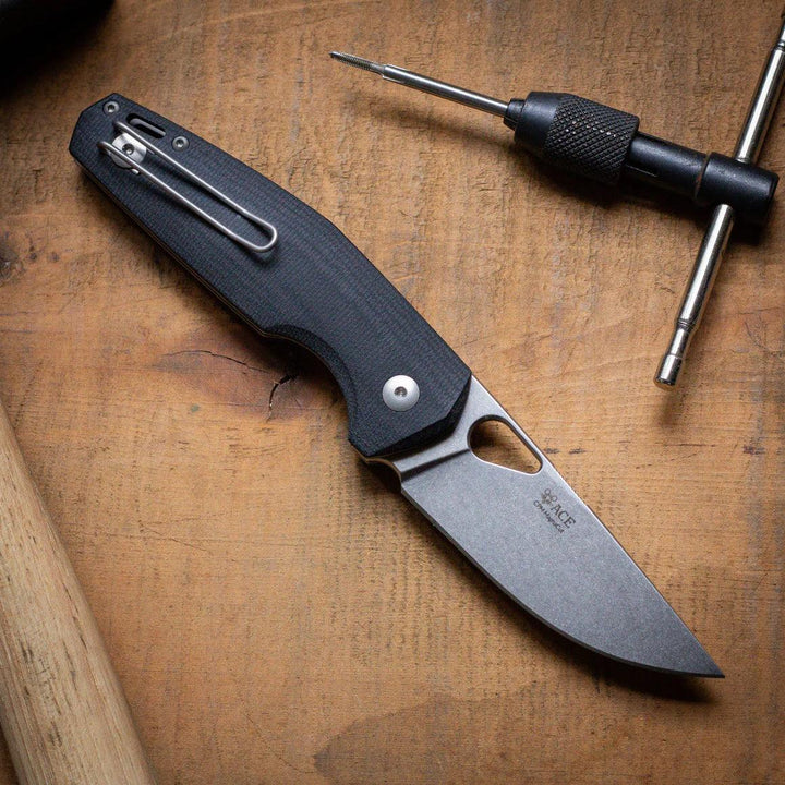 Giant Mouse ACE Nimbus V3 Double Black Canvas Micarta Stonewash Magnacut - Knives.mx