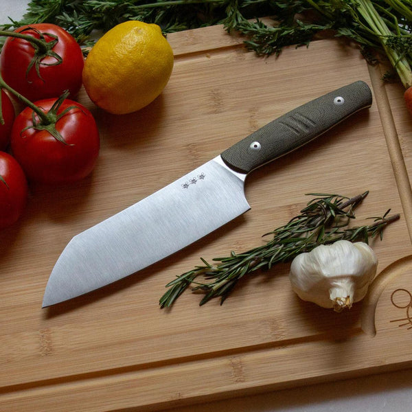 Giant Mouse Santoku Knife Green Micarta Satin Nitro B - Knives.mx