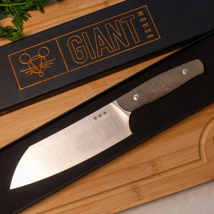 Giant Mouse Santoku Knife Green Micarta Satin Nitro B - Knives.mx