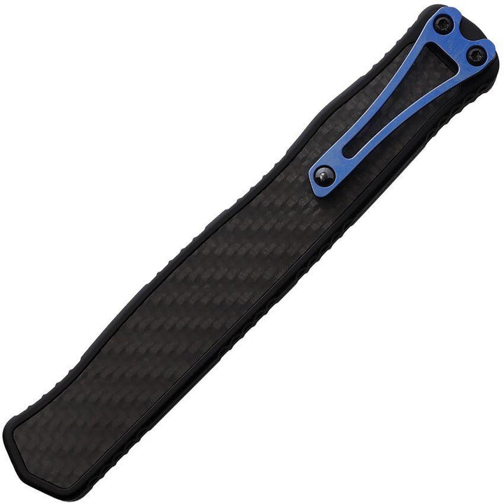 Heretic Knives Auto Cleric II OTF Blue Carbon Fiber D/E Stonewash P/Serrated Tanto CPM MagnaCut - Knives.mx