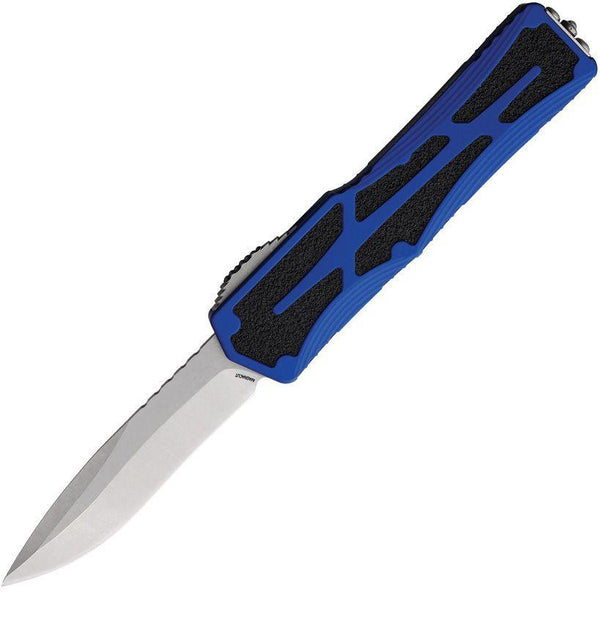 Heretic Knives Auto Colossus OTF Blue Aluminum w Black Traction Inlay Recurve Stonewash CPM MagnaCut - Knives.mx