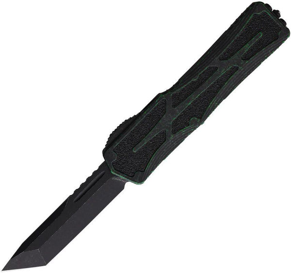 Heretic Knives Auto Colossus OTF Breakthrough Green Aluminum Black Stonewash Tanto CPM MagnaCut - Knives.mx