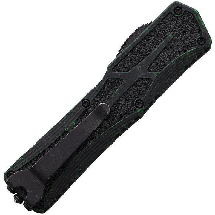 Heretic Knives Auto Colossus OTF Breakthrough Green Aluminum Black Stonewash Tanto CPM MagnaCut - Knives.mx