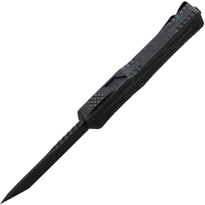 Heretic Knives Auto Colossus OTF Breakthrough Green Aluminum Black Stonewash Tanto CPM MagnaCut - Knives.mx