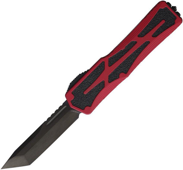 Heretic Knives Auto Colossus OTF Red Aluminum Black Stonewash Tanto CPM MagnaCut - Knives.mx