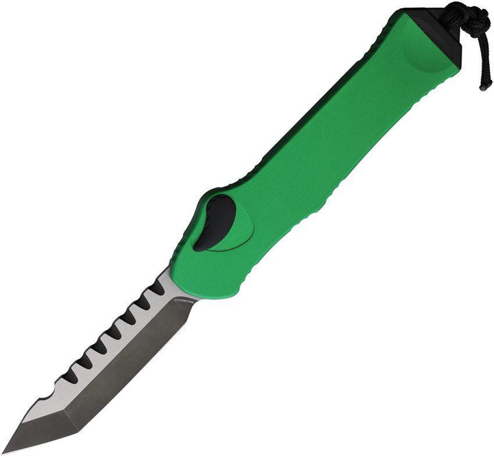 Heretic Knives Auto Hydra DLC OTF Toxic Green Aluminum Two Tone Tanto MagnaCut - Knives.mx