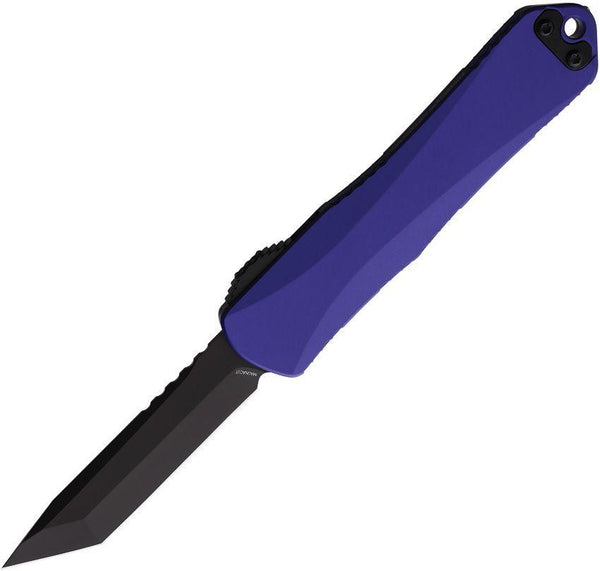 Heretic Knives Auto Manticore E OTF Purple Aluminum Black DLC Coated Tanto CPM MagnaCut - Knives.mx