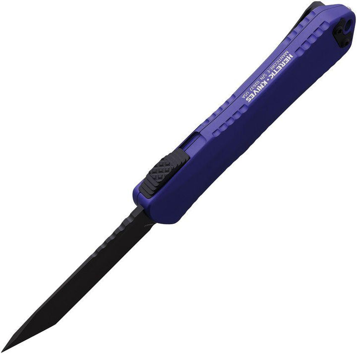 Heretic Knives Auto Manticore E OTF Purple Aluminum Black DLC Coated Tanto CPM MagnaCut - Knives.mx