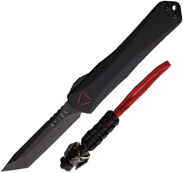 Heretic Knives Auto Manticore X Black with Deep Engraved Red Logo Black Tanto Magnacut - Knives.mx