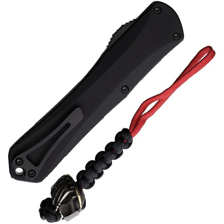Heretic Knives Auto Manticore X Black with Deep Engraved Red Logo Black Tanto Magnacut - Knives.mx