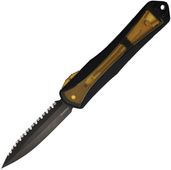 Heretic Knives Auto Manticore X OTF Black Aluminum w Ultem inlay DLC Serrated CPM MagnaCut - Knives.mx