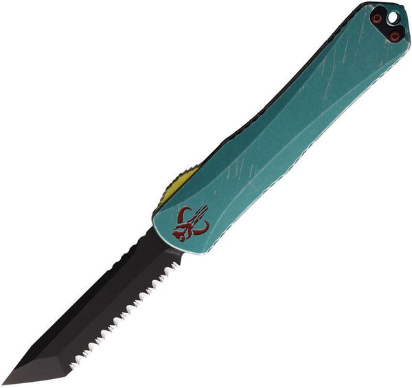 Heretic Knives Auto Manticore X OTF Black DLC Coated Tanto Serrated MagnaCut - Knives.mx