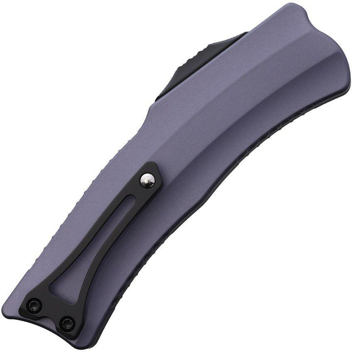 Heretic Knives Auto ROC OTF Purple Gray Aluminum Black DLC Hawkbill MagnaCut - Knives.mx