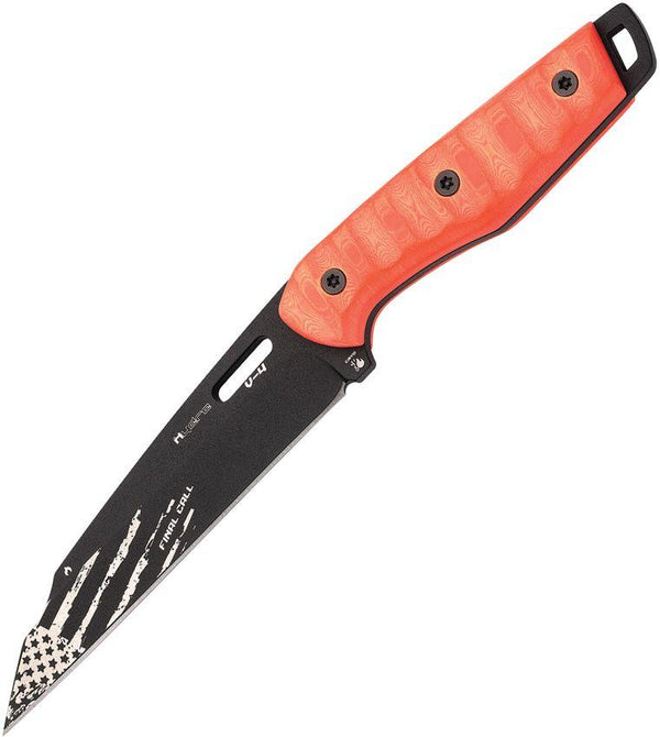 Hydra Knives Final Call IV Fixed Blade Orange Sculpted Micarta Black Powder Coated Sleipner - Knives.mx