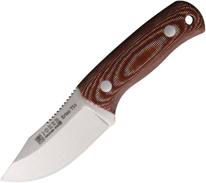 Joker Erizo TS1 Brown Canvas Micarta Satin Drop Point Bohler N695 - Knives.mx